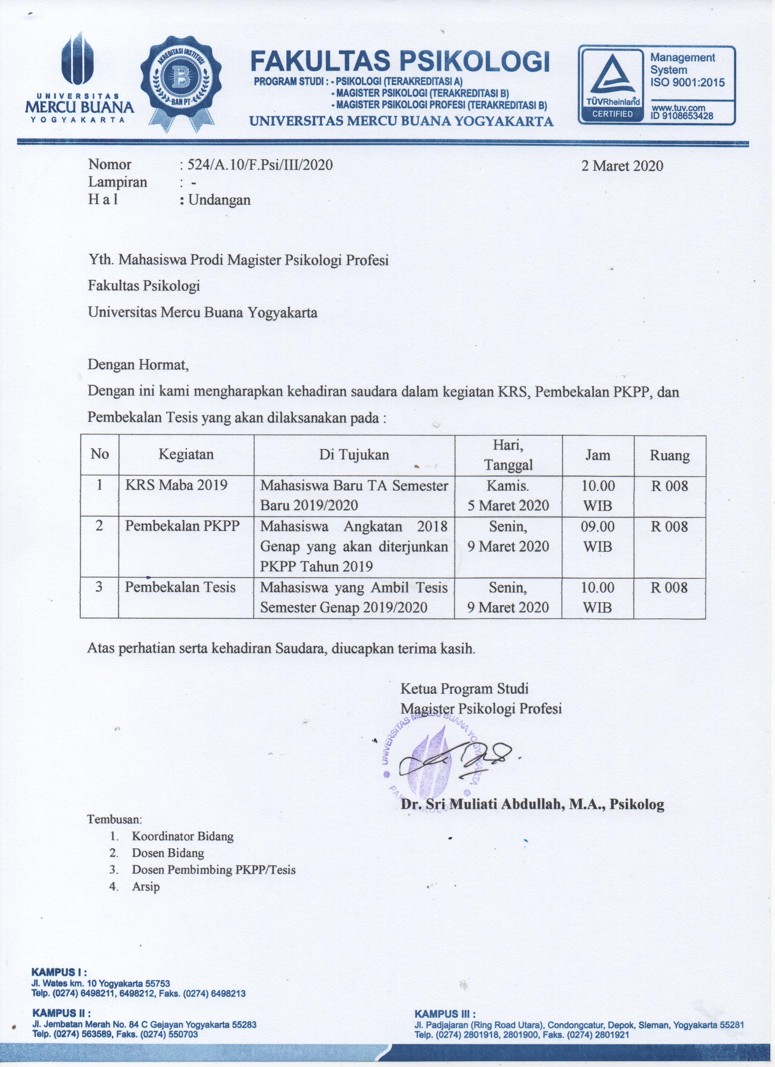 PENGUMUMAN KRS MAPRO DAN PEMBEKALAN PKPP & TESIS